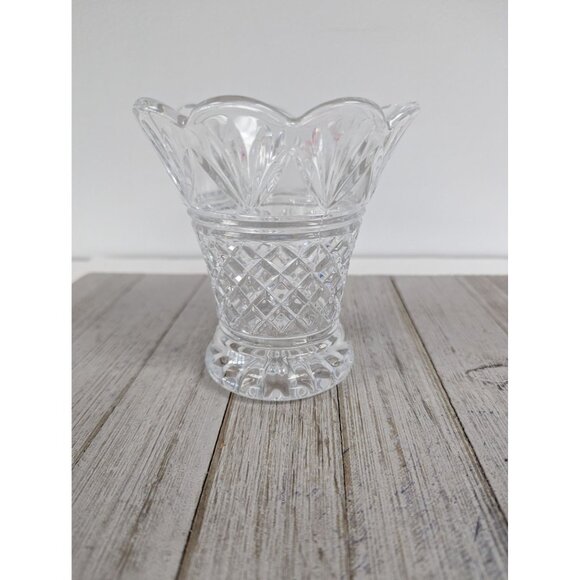 Vintage Crystal Vase Cut Glass Pineapple Fan 5" Tall Teleflora Clear - Picture 2 of 6